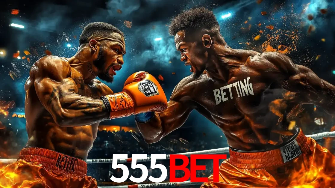 Dois boxeadores em uma luta intensa e explosiva, representando a adrenalina e as oportunidades de apostas em esportes de combate disponíveis na plataforma 555BET.